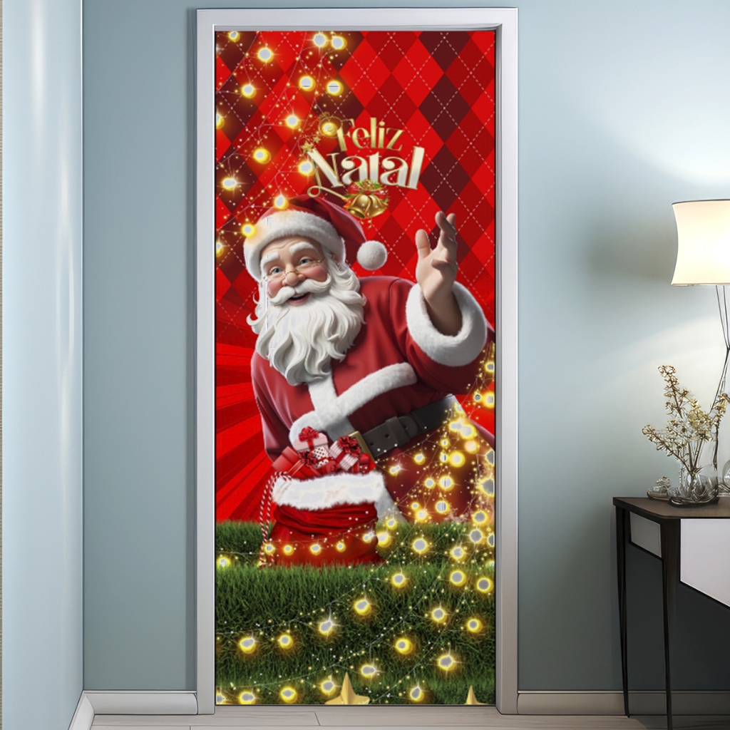 Capa para Porta Tecido Sublimado Natal Veste Fácil com Elástico