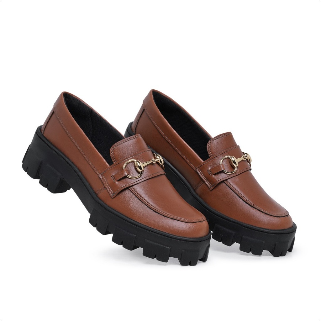 Sapato Feminino Mocassim Tratorado Bico Redondo Solado antiderrapante  Casual Confortável Macio Lançamento KLON