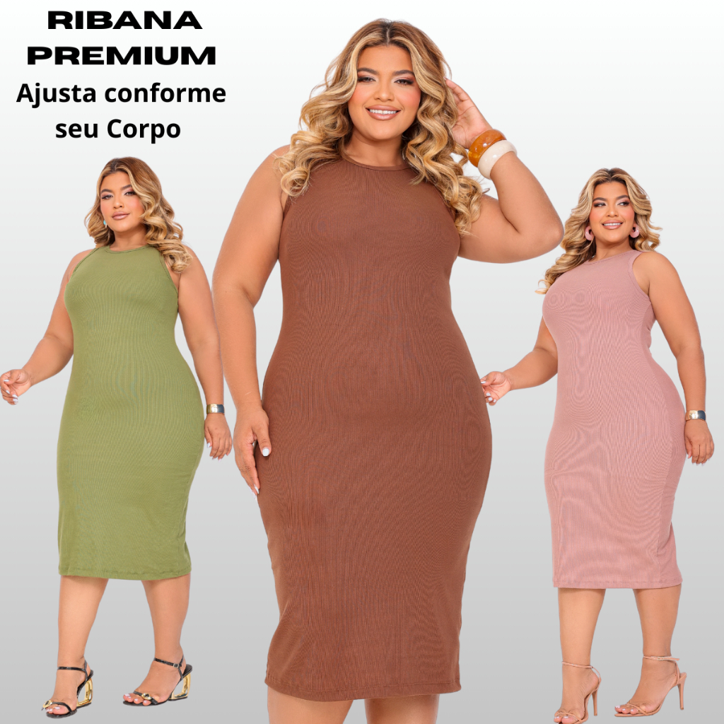 Vestido Plus Size Mid Regata Feminino Ribana Canelada Premium Vestido Evangélico Confortável Elastano em Oferta na Shopee