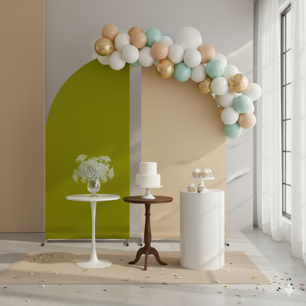 Painel Arco Meia Lua Capa Decoração Verde Oliva e Bege Sistema Veste Fácil Dupla Face 2mx1m Festas em Oferta na Shopee