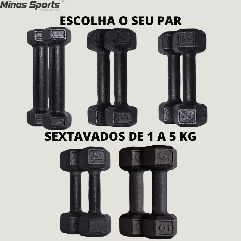 Par Halter Sextavado Pintado - 1 Kg a 5 Kg / Treino Musculação Peso Academia Fortalecimento Muscular C/ 2 Un