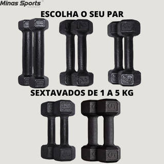Par Halter Sextavado Pintado - 1 Kg a 5 Kg / Treino Musculação Peso Academia Fortalecimen…