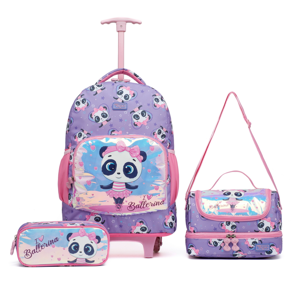 YUPE Kit Mochila Lancheira Estojo Infantil Feminina Escolar Panda