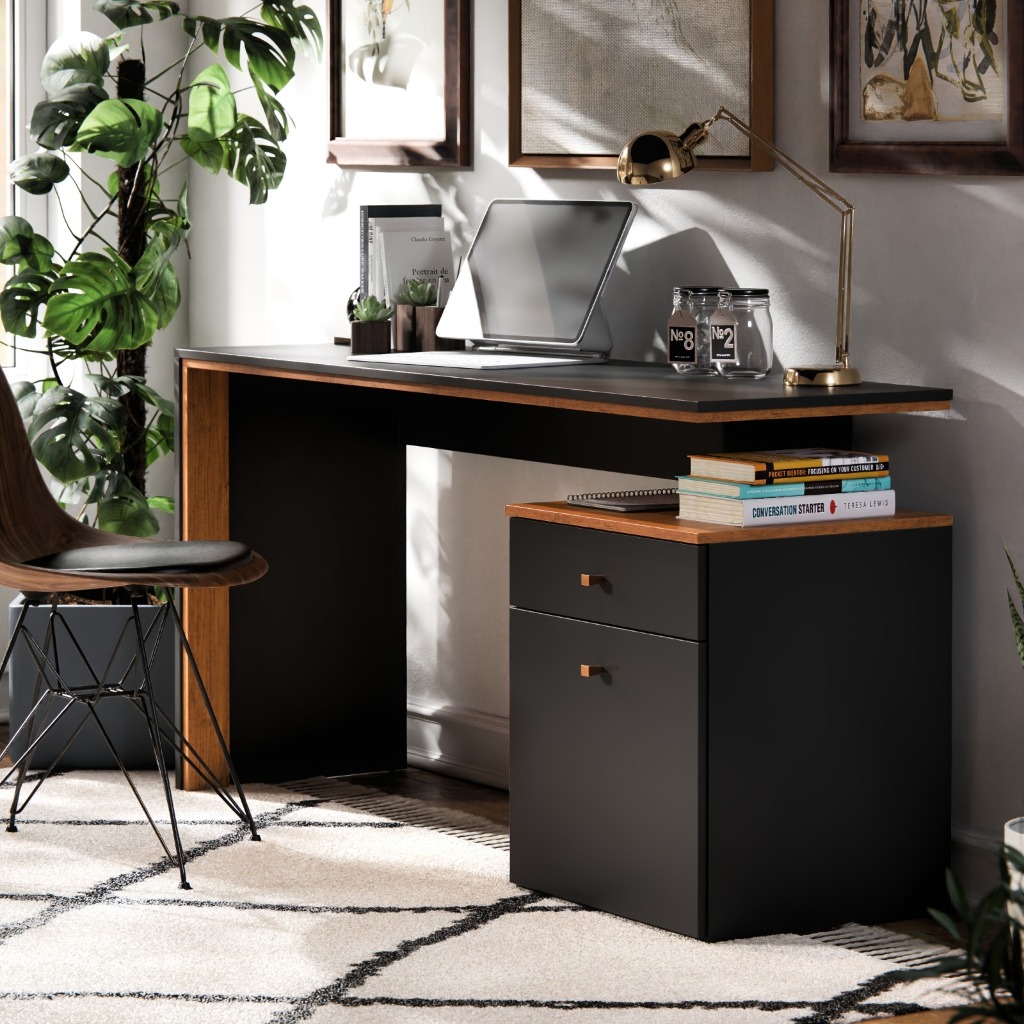 Escrivaninha Office Escritório 1 Porta 1,20m Preto Nature Casa Lustre em Oferta na Shopee