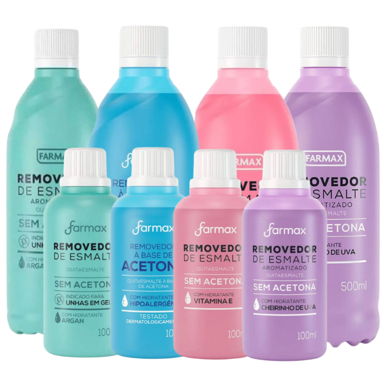 Removedor Dois Tamanhos Sem Acetona Farmax 500ml OU 100ml Vit E, Uva e Argan P/ Retirar Esmalte