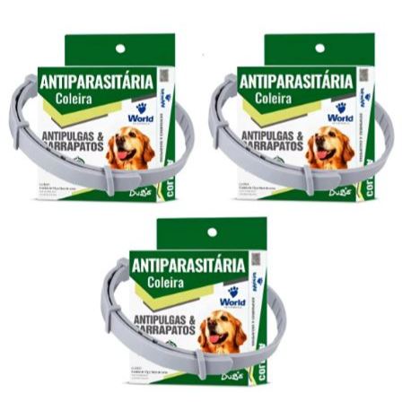 Kit 3 Coleiras Dugs Antipulgas e Carrapatos p/Cães 17g c/ 56cm- World Veterinária