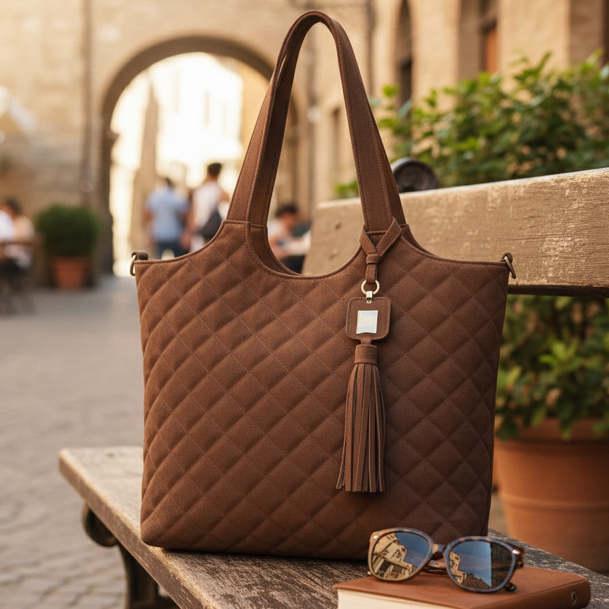 Bolsa Grande Feminina Couro Legítimo Ombro Grande Bee Camurça