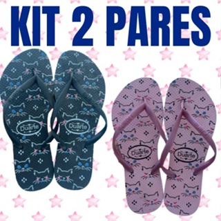 kit 2 pares chinelo de dedo feminino estampas sortidas em Oferta na Shopee