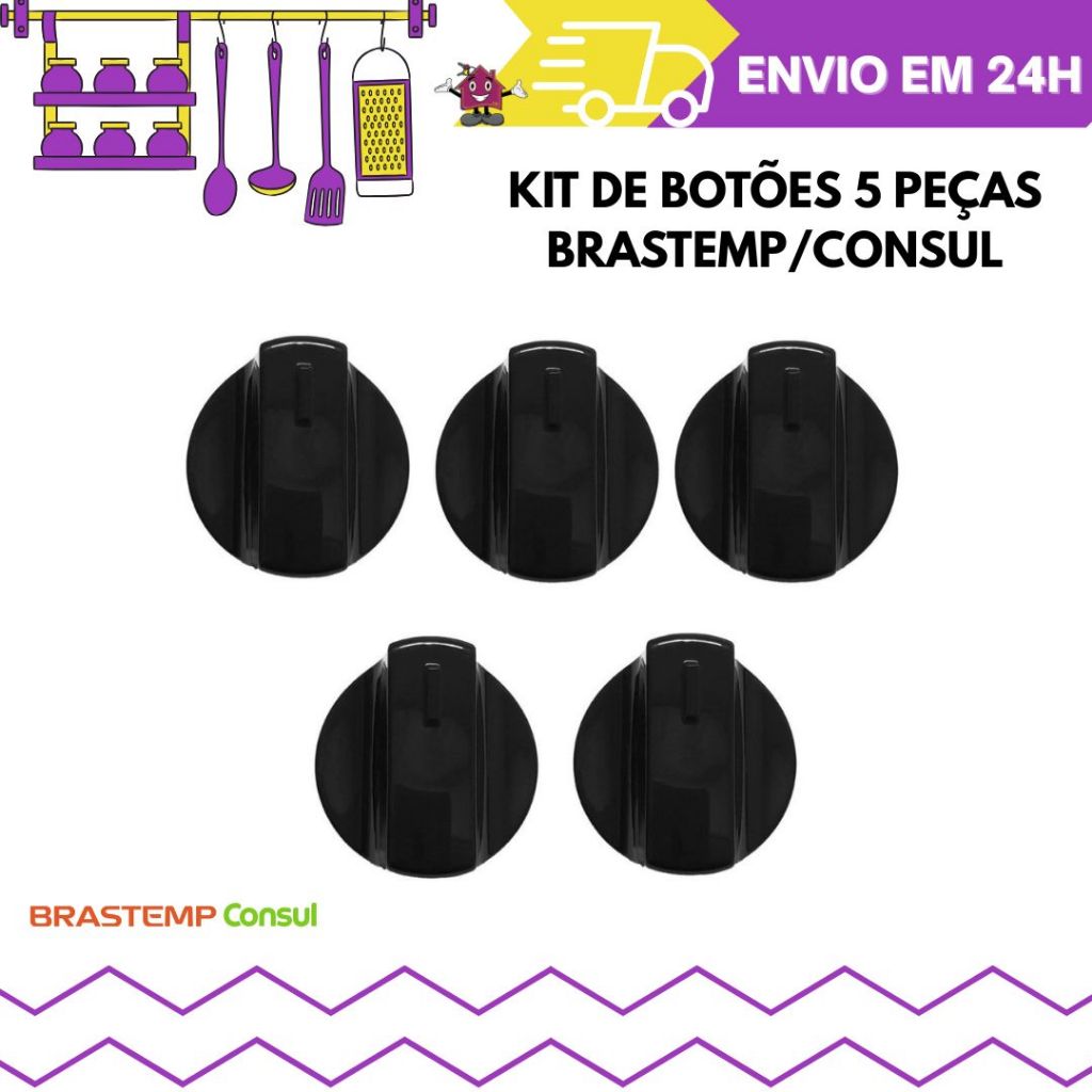 Kit Botão de Fogão Brastemp/Consul Original - 5 Peças