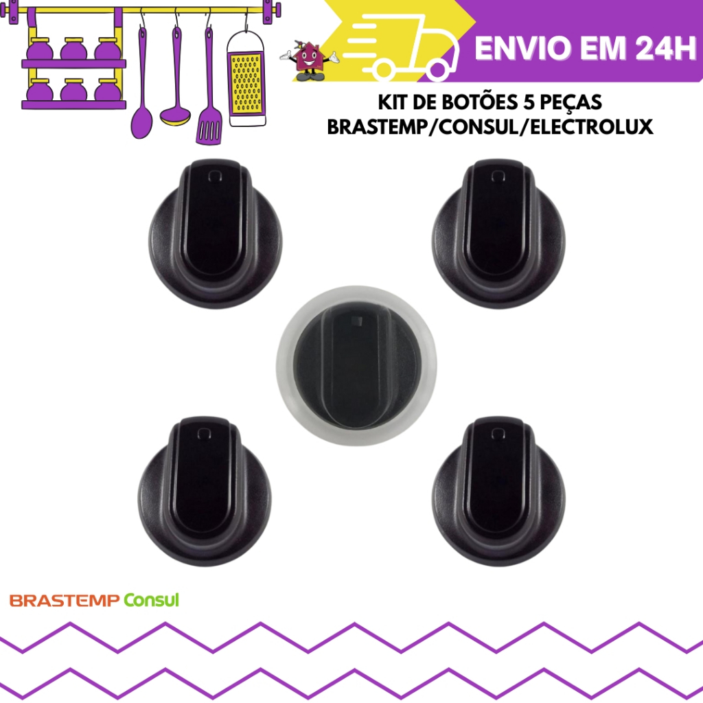 Kit Botão de Fogão Brastemp/Electrolux/Consul 5 peças