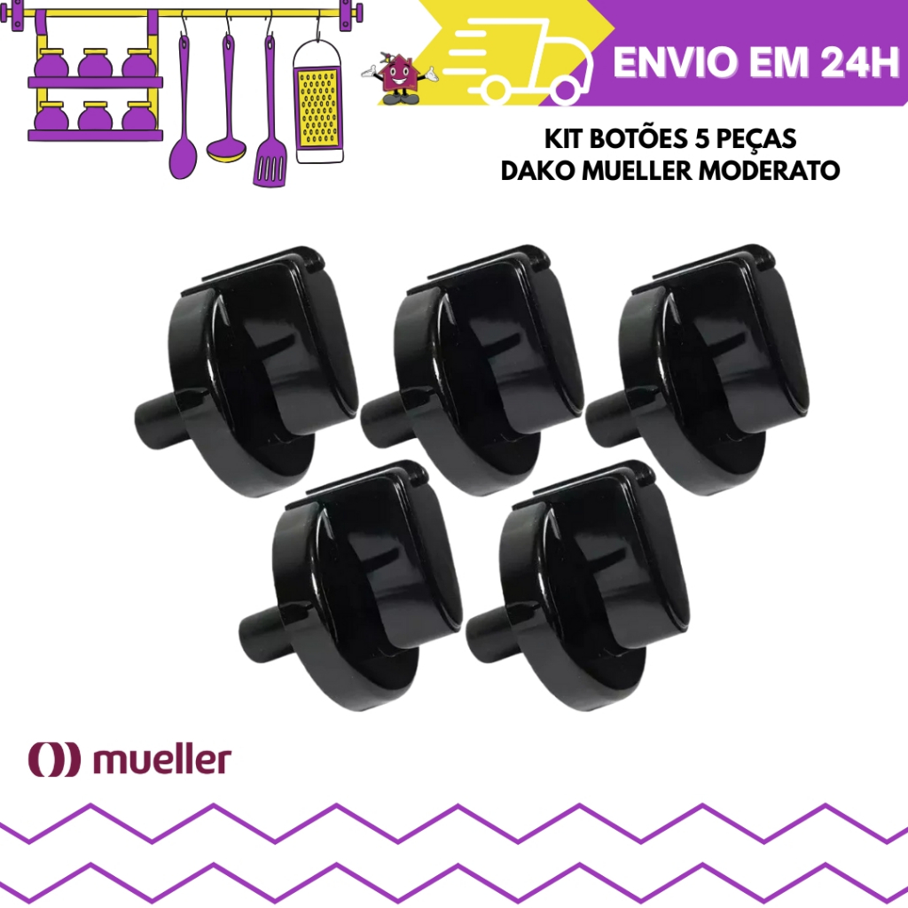 Kit Botão de Fogão Mueller Fratello Moderatto Pertutti Preto 5 Peças