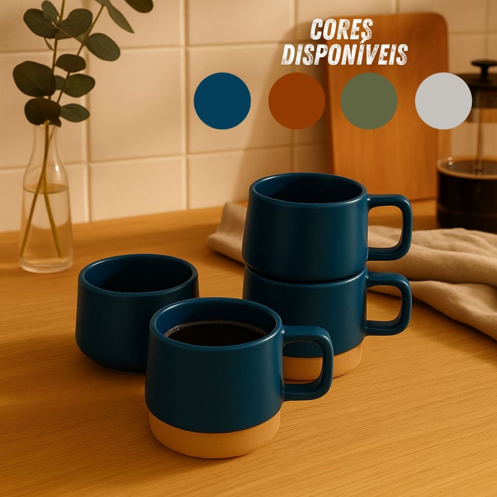 Jogo 4 Xícaras de Café Cerâmica 120ml Conjunto Elegante Caneca Espresso Presente Decorativ...