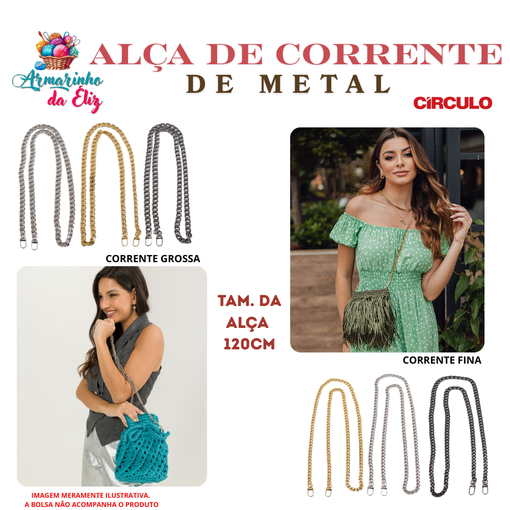 Alça de Bolsa Metal Circulo Corrente - 120cm