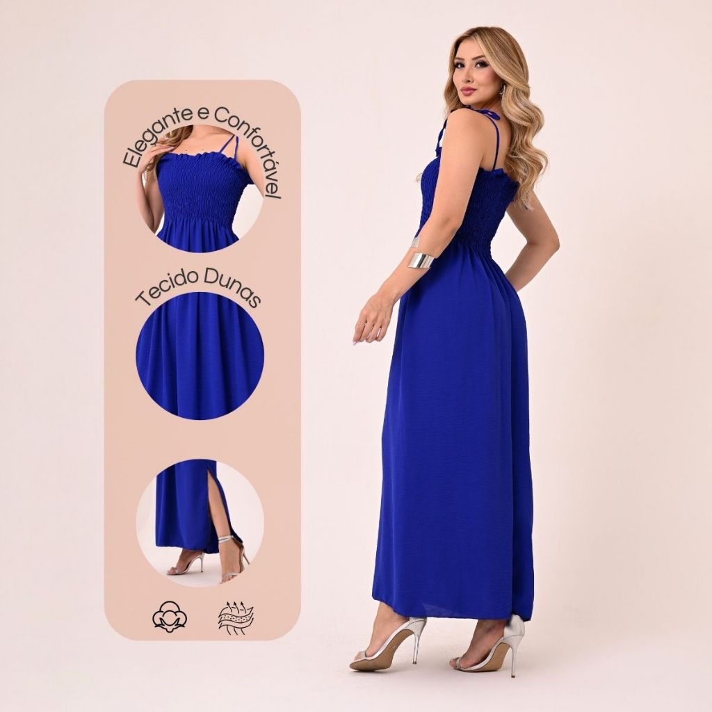 Detalhes do Vestido Longo Feminino de Alça com Lastex Elegante Moda Evangélica Casual Verão