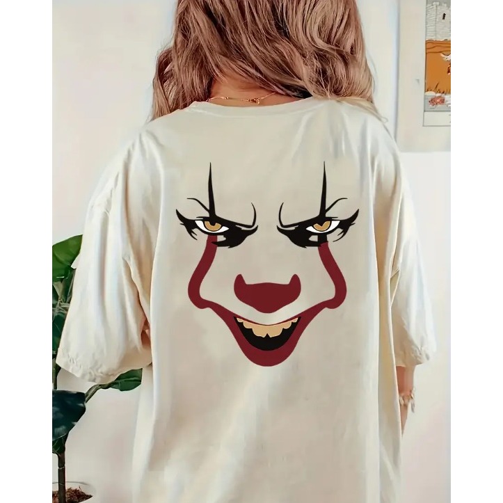 Camisa Básica Unissex Estampada Rosto Palhaço Pennywise Camiseta Manga Curta Gola Redonda Moda Verão Festa Halloween em Oferta na Shopee