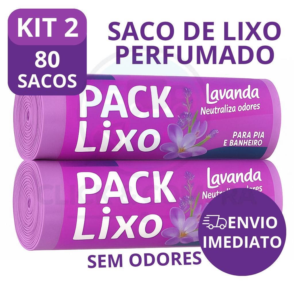 KIT 2 Saco de Lixo Perfumado Lavanda 34x38cm Para Banheiro e Pia Neutraliza Odores