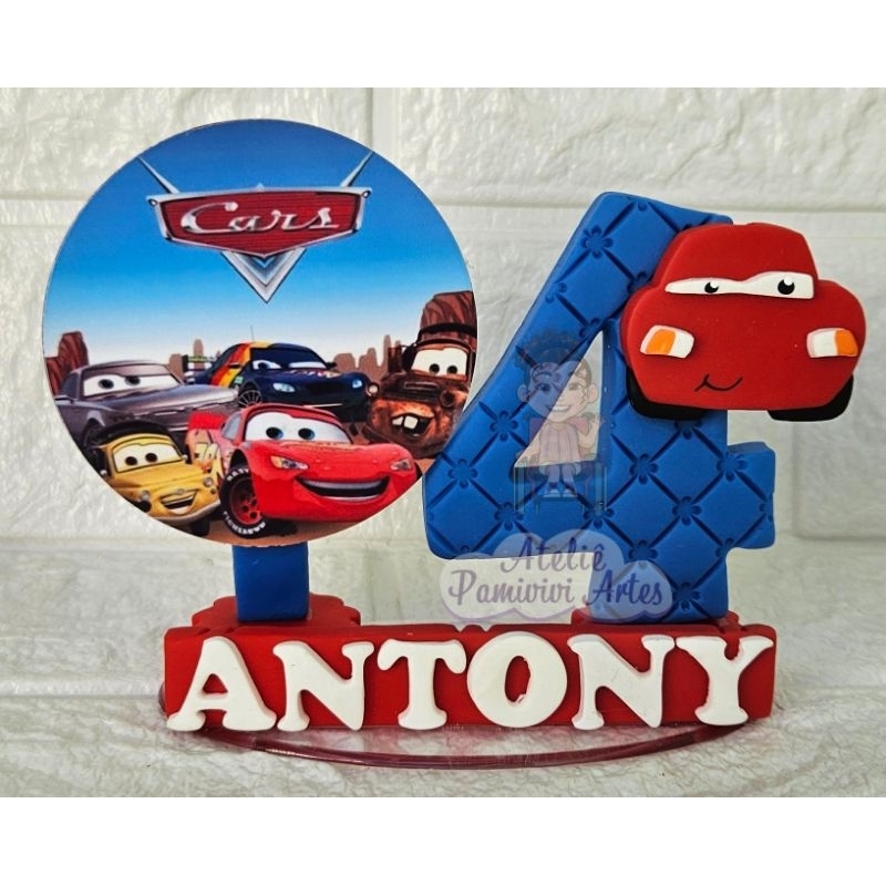 vela de aniversário carros topo de bolo cenário biscuit