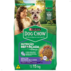 Ração Dog Chow Extra Life 15Kg Ração para Cachorro Adulto 7+ Sênior Sabor Carne Frango Ração Sênior