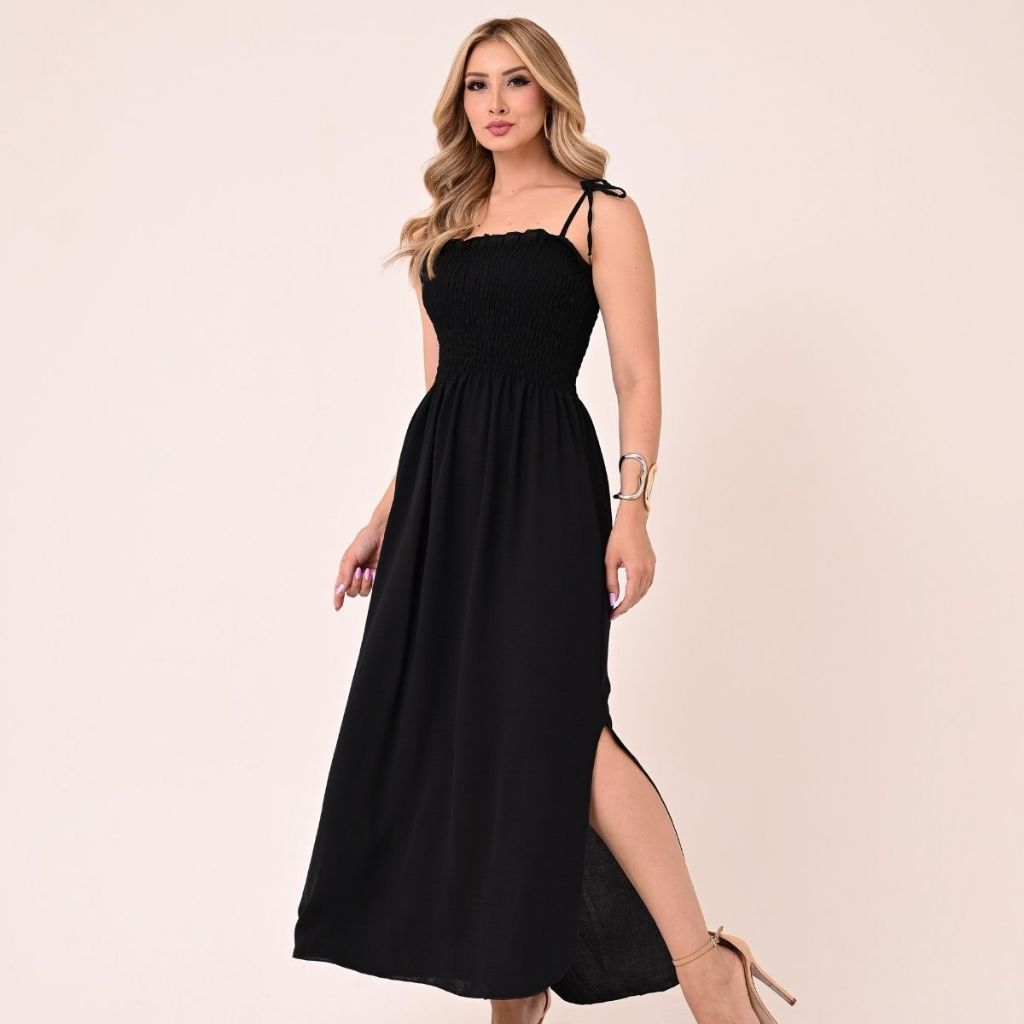 Vestido Longo Feminino Alça Ajustável com Lastex Festa Tecido Duna Premium Pronta Entrega em Oferta na Shopee