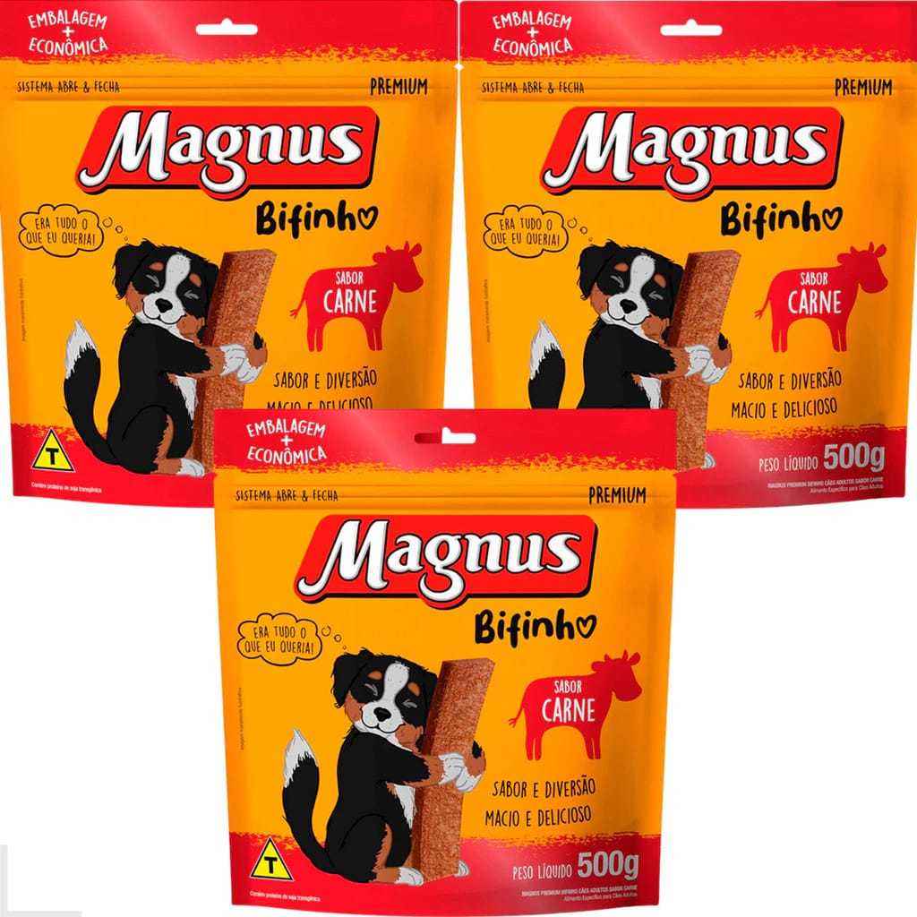 Kit 3 Bifinhos Magnus 500G Petisco Sabor Carne