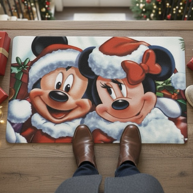 tapete capacho para porta de entrada decoração de natal mickey e minnie