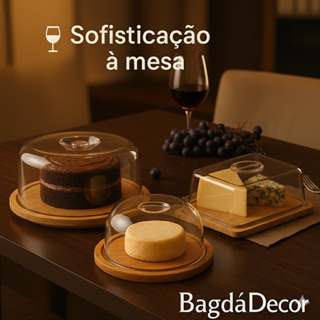 👉 Boleira e Queijeira 2 em 1 Frios Acrílico Transparente com Base Bambu Premium 28cm 🍰🧀 em Oferta na Shopee