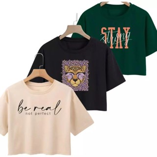 Kit 3 Croppeds Estampas Variadas em Malha 100% Algodão - Lançamento em Oferta na Shopee