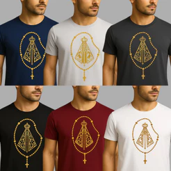 Camiseta Nossa Senhora Aparecida Terço Cristã Fé Católica Santa Santinha Padroeira do Brasil