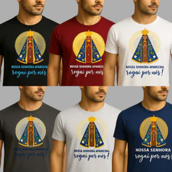 Camiseta Nossa Senhora Aparecida Rogai Por Nós Cristã Fé Católica Imagem Perfeita