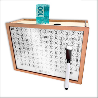 Cofre Decorativo MDF Frente Transparente com Caneta Guardar Dinheiro e Metas em Oferta na Shopee