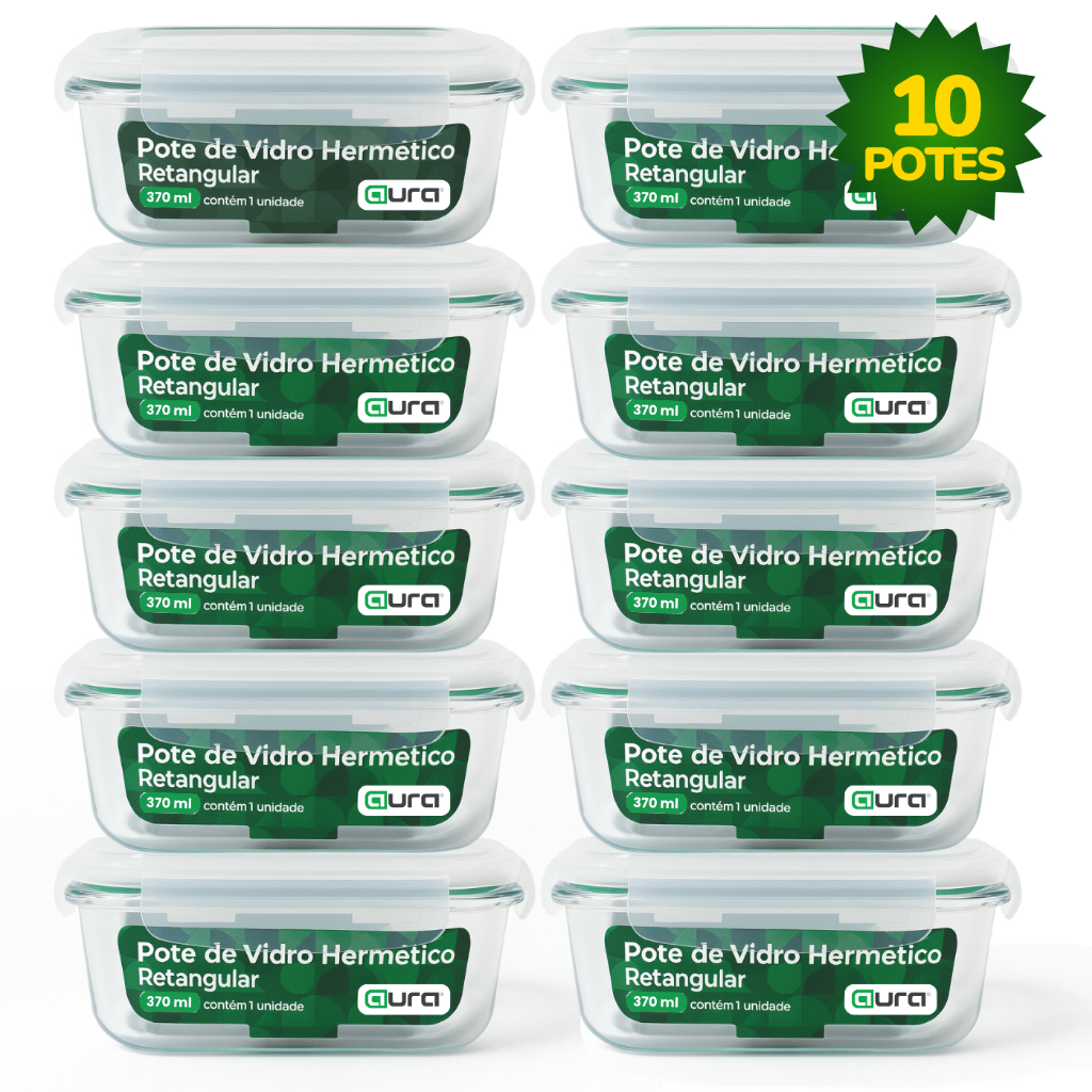 Conjunto 10 Potes Vidro Hermético Mantimentos Marmita 370ml