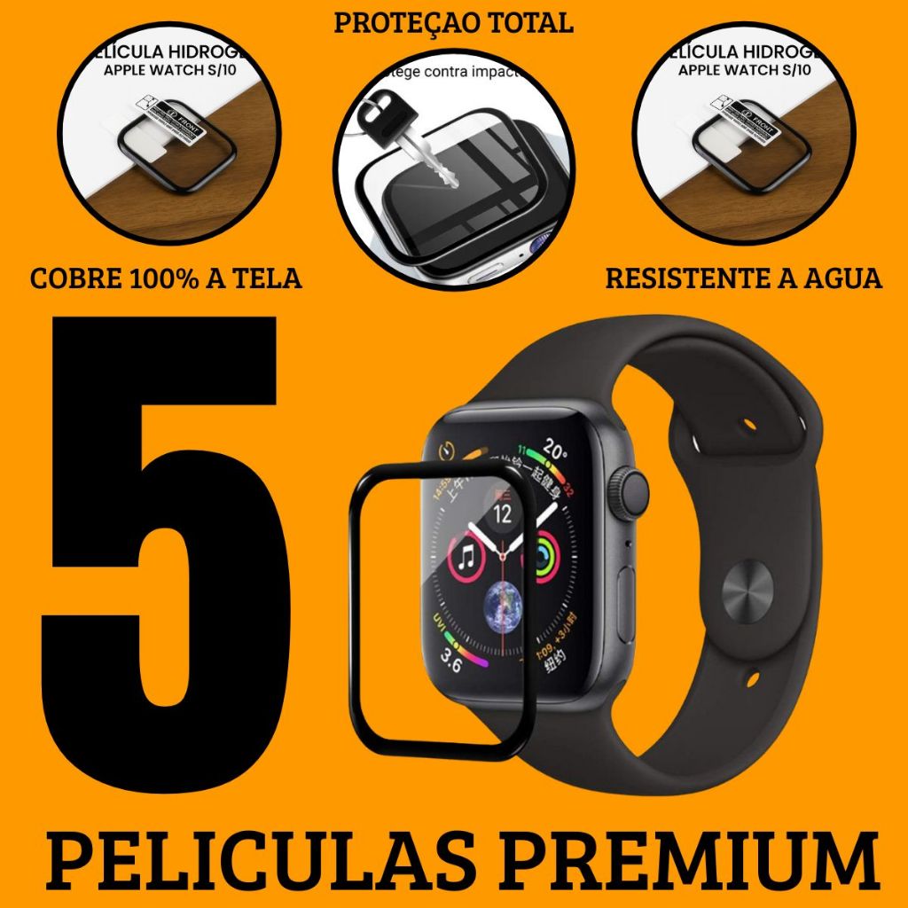 KIT 5 - Pelicula de HdroGel 3D Curved Para Smartwatch e Apple Watch 38 40 41 42 44 45 46 49 mm Serie 7 8 9 10 Ultra