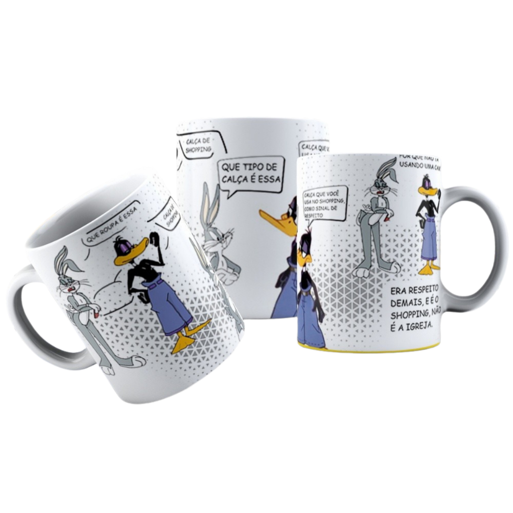Caneca Patolino Calça de Shopping 325ml Cerâmica Personalizada Sublimação