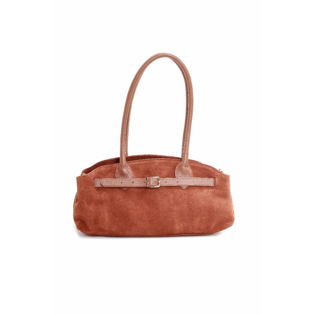 Bolsa Baguete Feminina em Couro Camurça