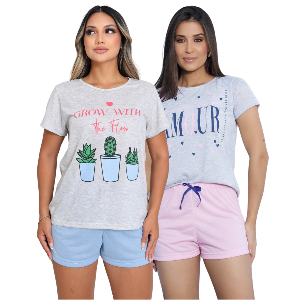 Kit 2 Pijama Leve Confortavel Feminino Dormir Macio Calor Fresquinho em Oferta na Shopee