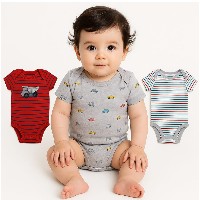 Kit com 3 Bodies manga curta Bebê menino 182786
