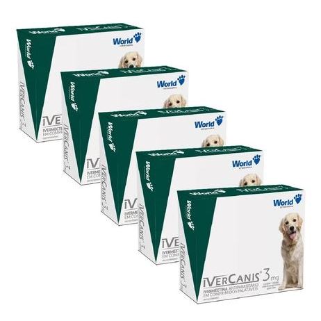 Kit 5 IverCanis 3mg para Cães de 15Kg - Blíster 4 Comprimidos