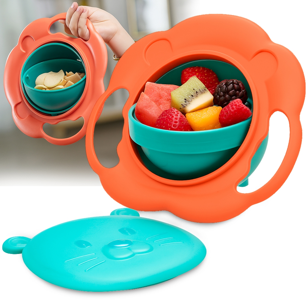 Prato Mágico Giratório Tigela Infantil Tampa Bowl 360º Não Derruba Treinamento Introdução Alimentar em Oferta na Shopee