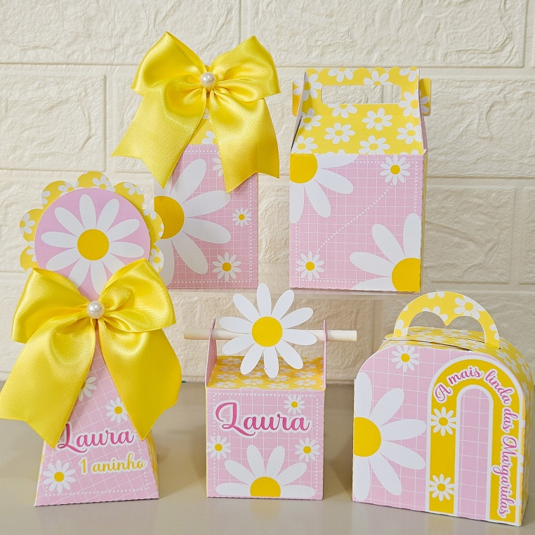 Kit Festa Margaridas – Pegue e Monte Caixinhas Personalizadas Lembrancinhas Decoração Festa Infantil