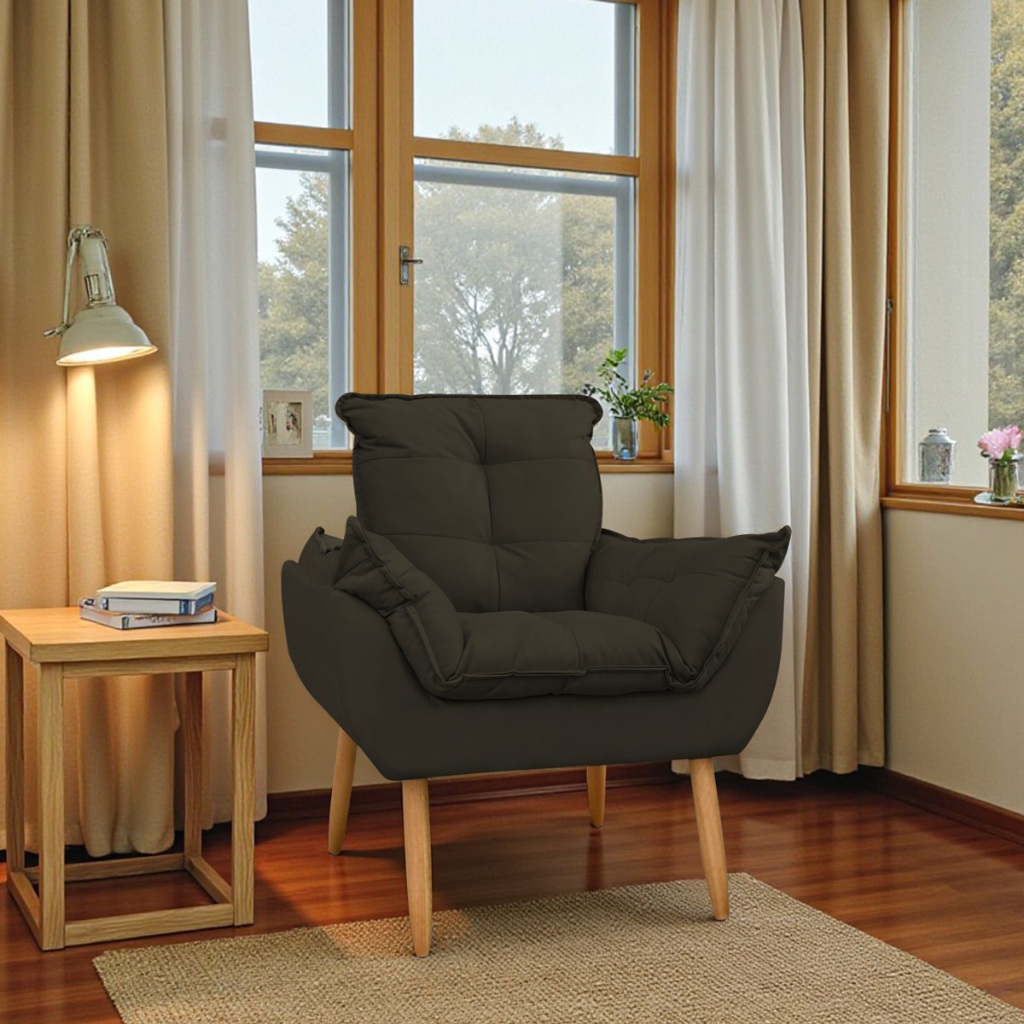 Poltrona Decorativa Opala Pés Palito Para Quarto e Sala de Estar Suede Marrom