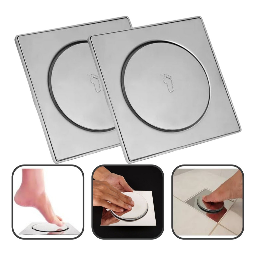 Ralo Inteligente Click 10x10 Cm Inox Banheiro Lavabo Veda Cheiro