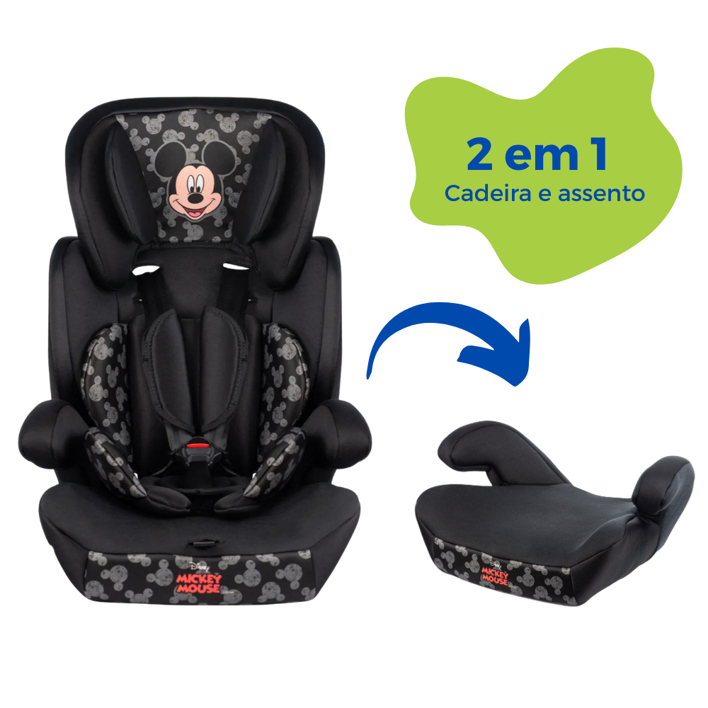 Cadeirinha Mickey Cadeira De Bebê Para Auto Carro 9 a 36kg g1/g2/g3 Infantil Preta Cinto Regulável