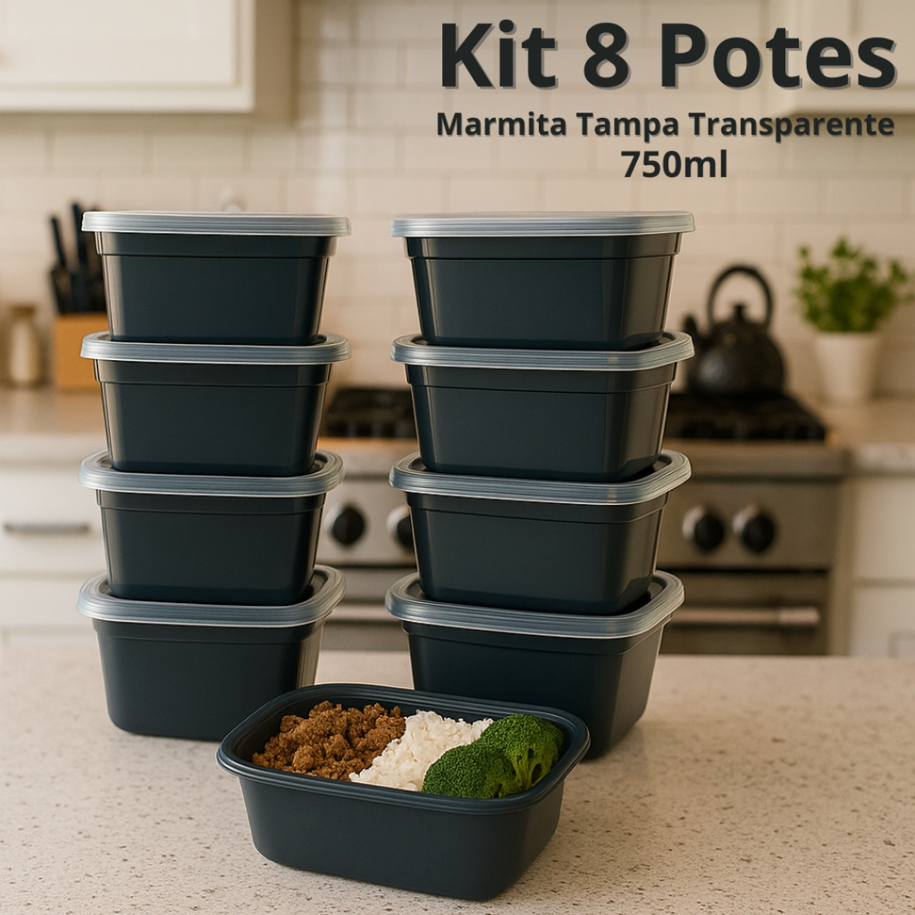 8 Potes Marmita Herméticos Tampa transparente 750ml em Oferta na Shopee