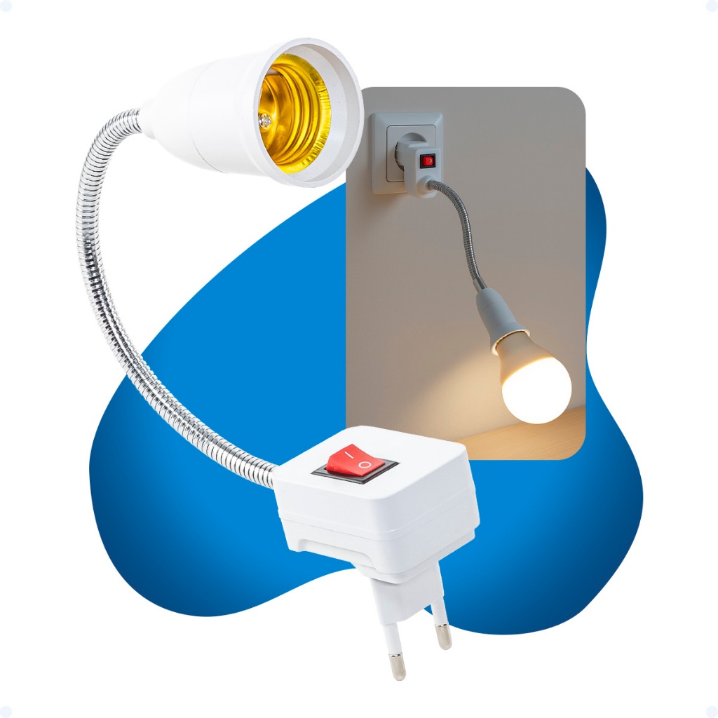 Adaptador De Lampada Para Tomada Soquete E27 Blindado Extensor Interruptor Liga/Desliga