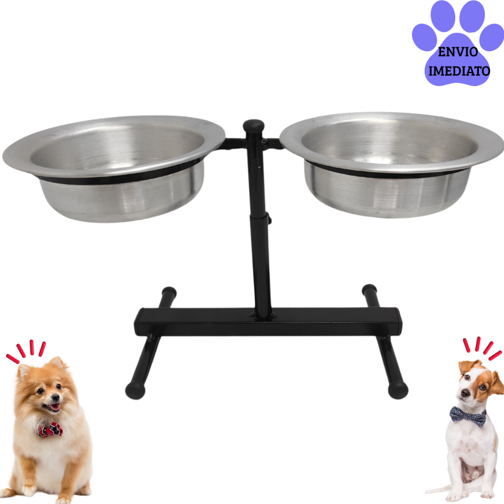 Comedouro Duplo Elevado Ajustável Regulável Cachorro Cães 1 Litro