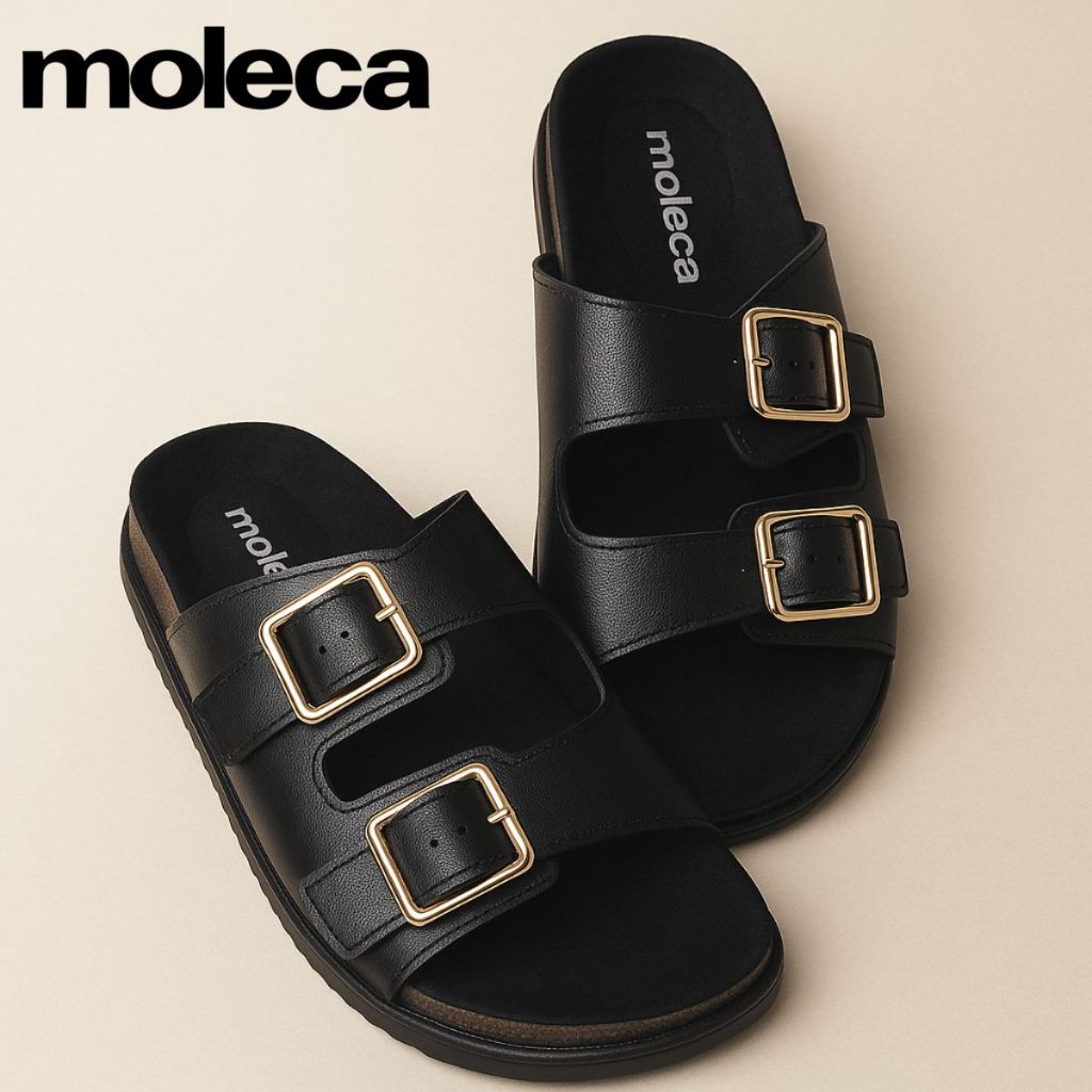 Chinelo Papete Feminino Moleca 5500-105 FlatForm Fivelas Birken Confortável Leve Macio Blogueira