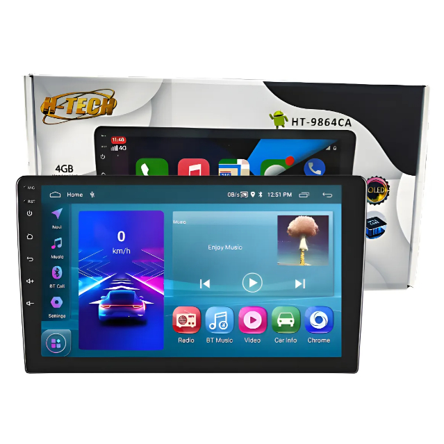 Central Multimídia 9 Polegadas OCTA CORE 4GB + 64GB Sistema Android e Car Play Sem Fio Tela QLED Full HD