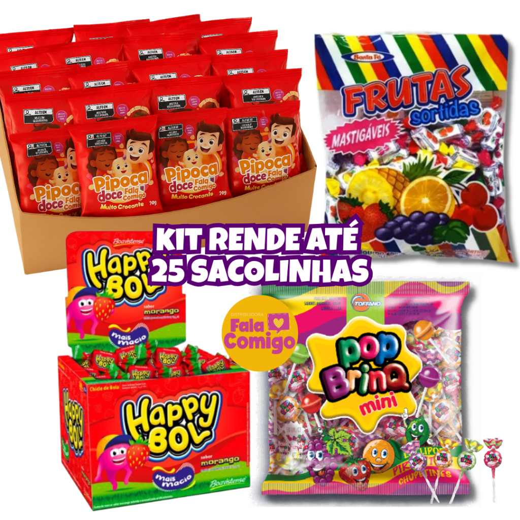 Kit Rende 25 Sacolinhas Para Aniversário Infantil Pipoquinha Bala Pirulito Chiclete em Oferta na Shopee