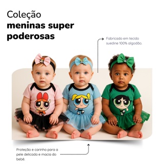 Body Bebê Mêsversário Temático Das meninas Super poderosas Super Confortável - Suedine 100% Algodão em Oferta na Shopee
