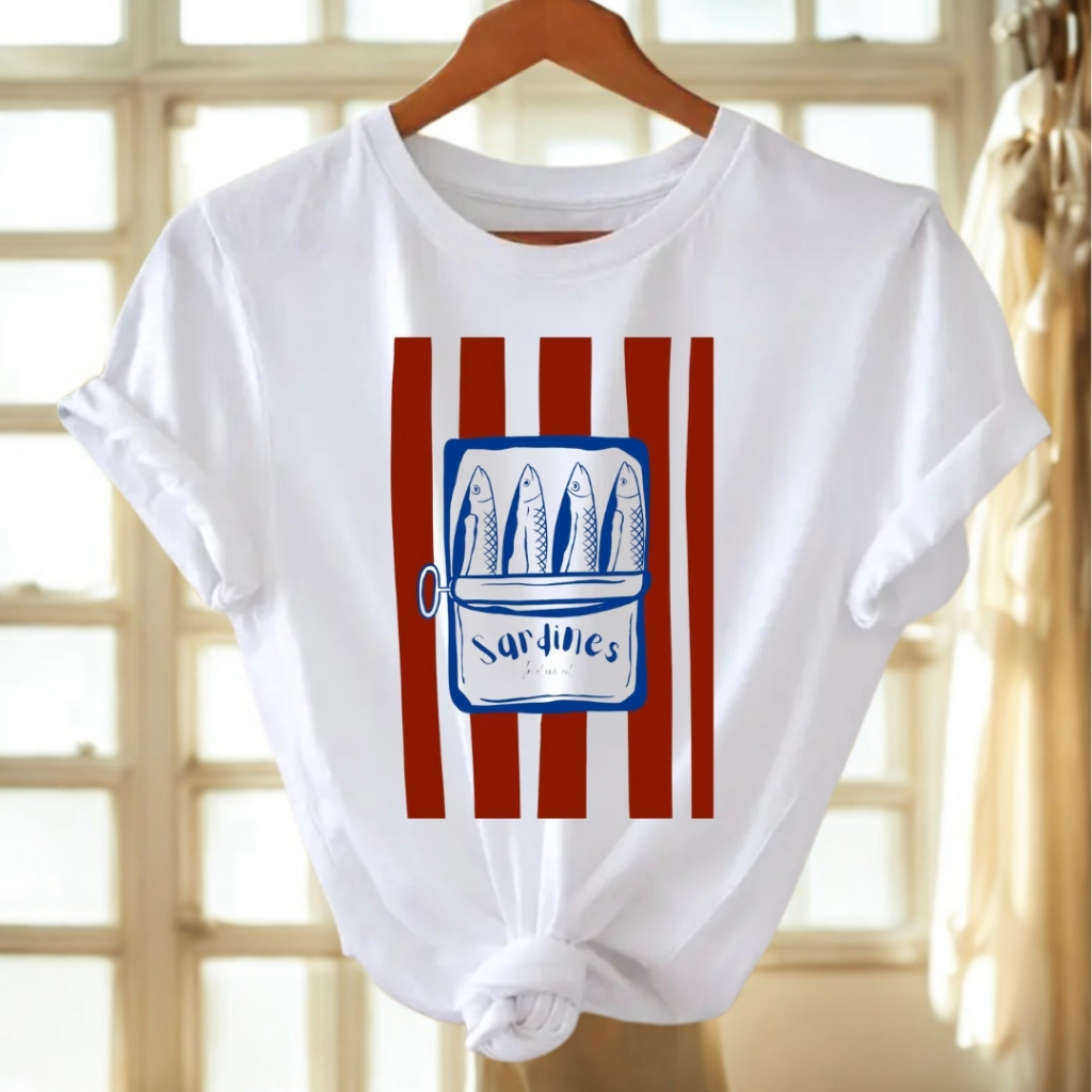 Camiseta Blusa Premium Feminina 100% Algodão Sardines Estilo